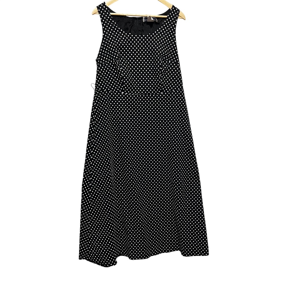VTG Jessica Howard Retro Chic Parisian‎ Polka Dot Midi Dress 18W Black Classic